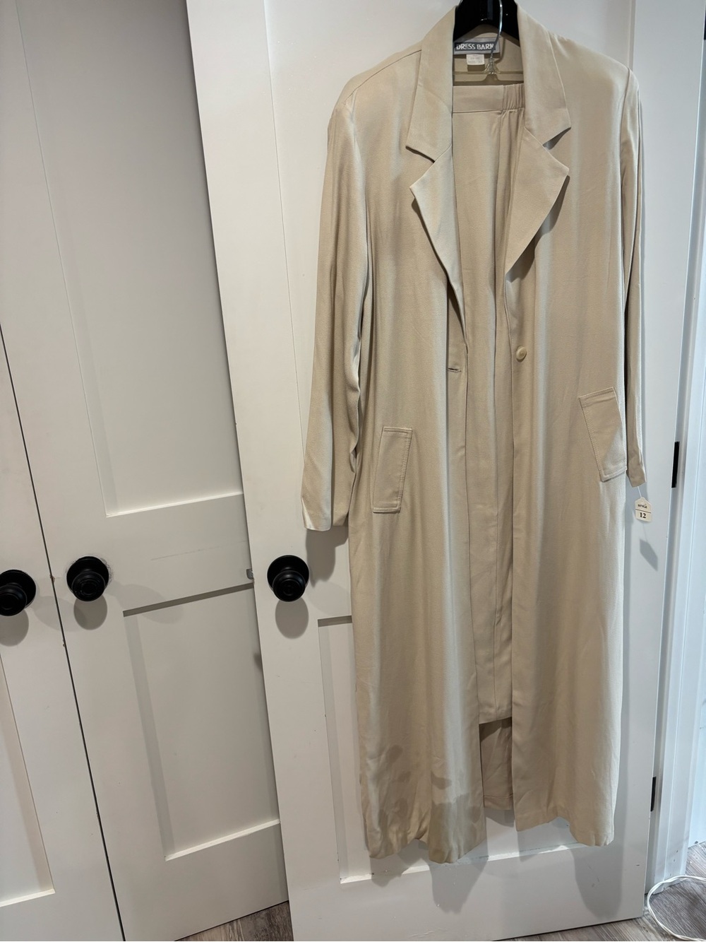 Dress Barn Long Cream Trench Coat with Notched Lapel